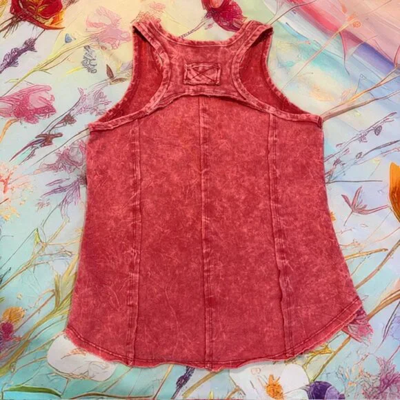 Zenana Mineral Washed V Neck Tank in Cabnert Size Medium - Picture 3 of 8